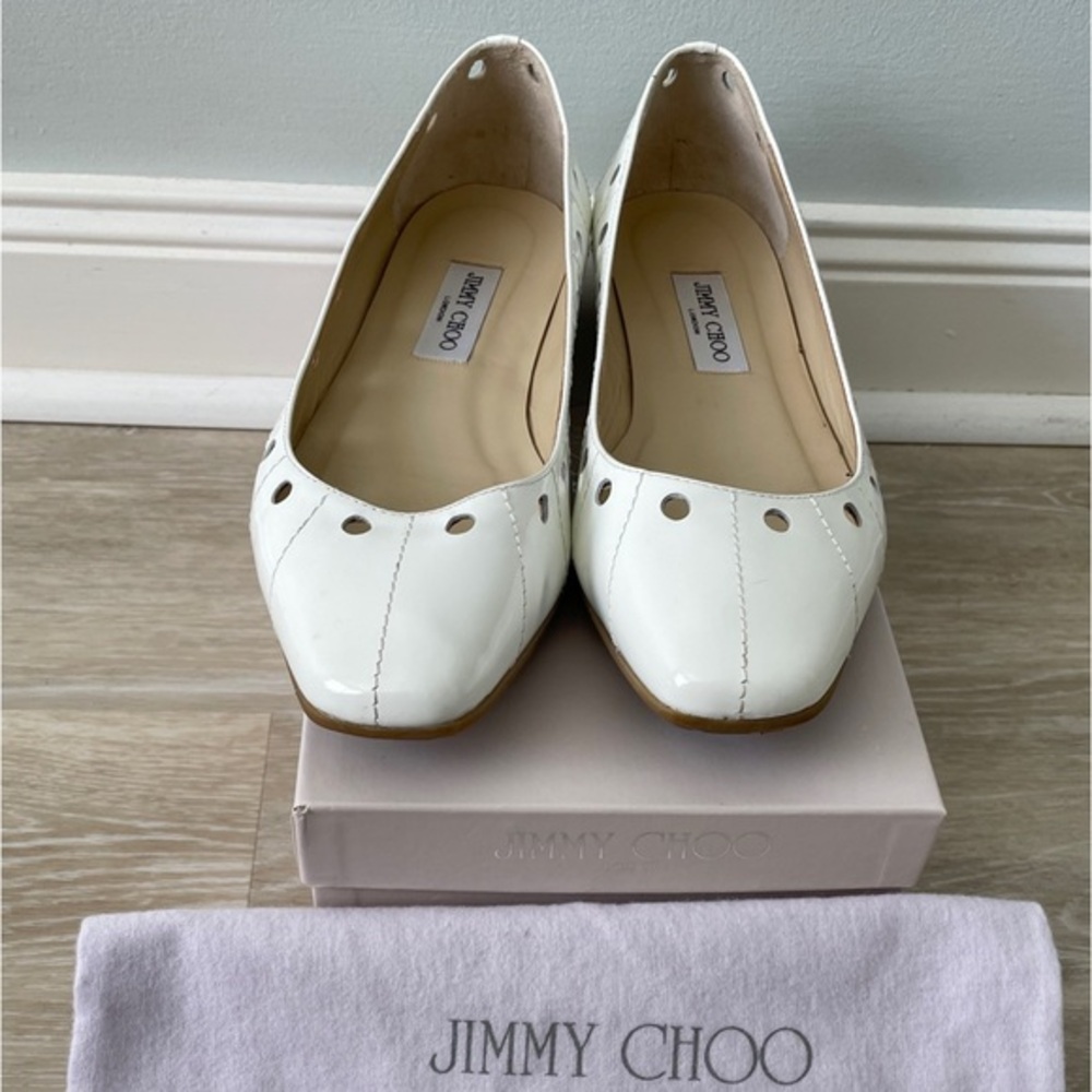 Jimmy Choo white patent leather flats